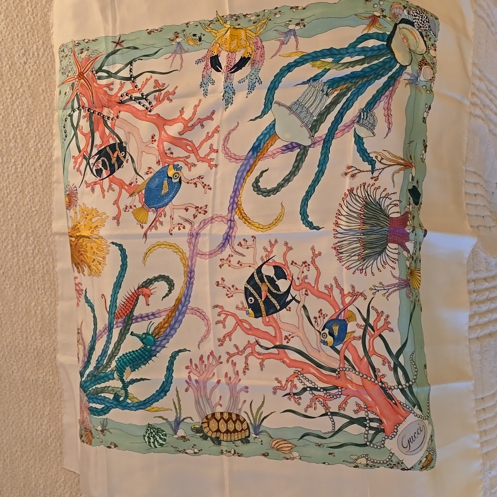 Gucci Multicolor Sea Life Silk Scarf